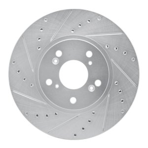 Acura TSX Brake Rotor (1) - Front Left - R1 Concepts - Drilled & Slotted - Silver - `99-`14